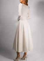 Square Neck Long Sleeve A-Line Ankle-Length Wedding Dress
