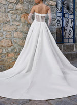 Simple Detachable Long Sleeve Sweetheart A-Line Side Slit Floor-Length Wedding Dress