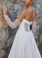 Simple Detachable Long Sleeve Sweetheart A-Line Side Slit Floor-Length Wedding Dress