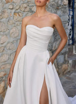 Simple Detachable Long Sleeve Sweetheart A-Line Side Slit Floor-Length Wedding Dress