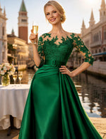 3/4 Sleeve Appliqie Mermaid Court Train Floor-Length Evening Dress