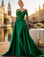 3/4 Sleeve Appliqie Mermaid Court Train Floor-Length Evening Dress