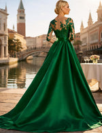 3/4 Sleeve Appliqie Mermaid Court Train Floor-Length Evening Dress