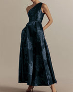 Floral Print One Shoulder Sleeve A-Line Ankle-Length Evening Dress