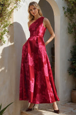 Floral Print One Shoulder Sleeve A-Line Ankle-Length Evening Dress