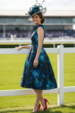 Sleeveless Floral Prin Flowers A-Line Tea-Length Evening Dress