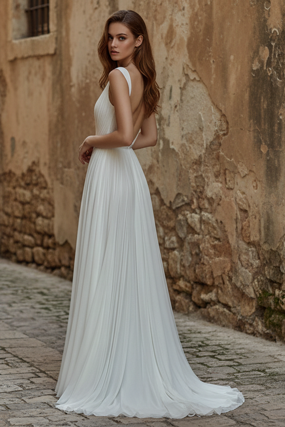 Chiffon A-Line Spaghetti Straps Sweetheart With Side Slit Beach Wedding Dress