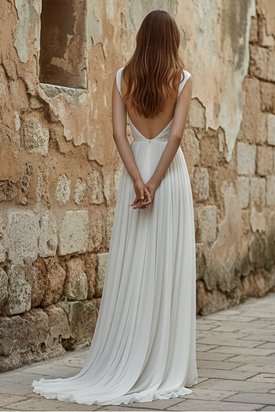 Chiffon A-Line Spaghetti Straps Sweetheart With Side Slit Beach Wedding Dress