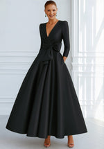 V-Neck A-Line Long Sleeve Ankle-Length Evening Dress