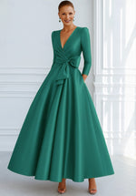 V-Neck A-Line Long Sleeve Ankle-Length Evening Dress