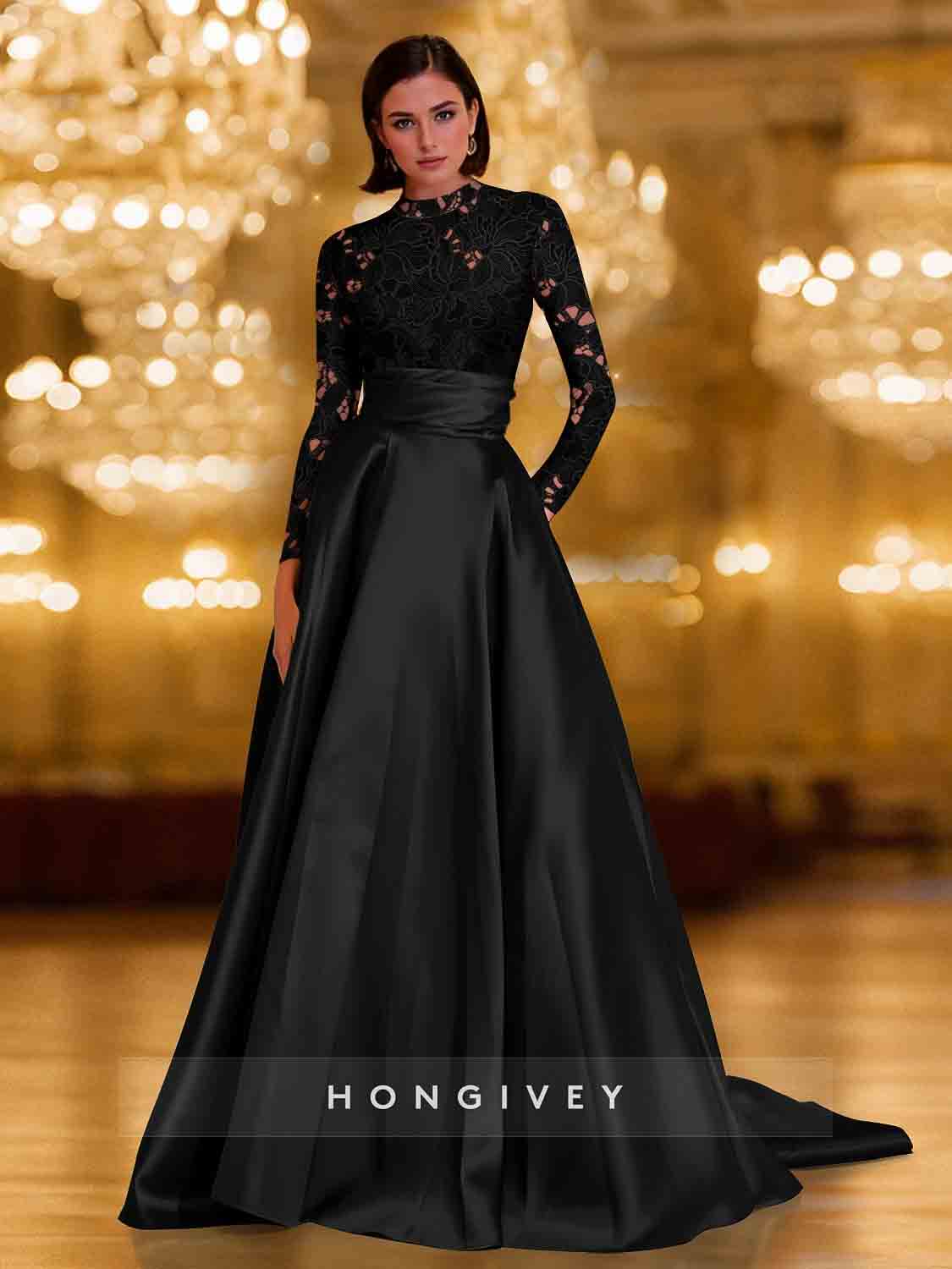 Lace Long Sleeve Evening Dress A-Line