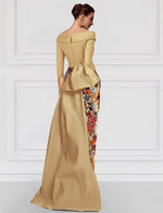 Tea-Length V-Neck 3/4 Sleeve Mermaid Flower Evening Dress Sparkle