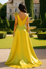 Flowers V-Neck Sleeveless A-Line Backless Side Slit Floor-Length Evening Dress