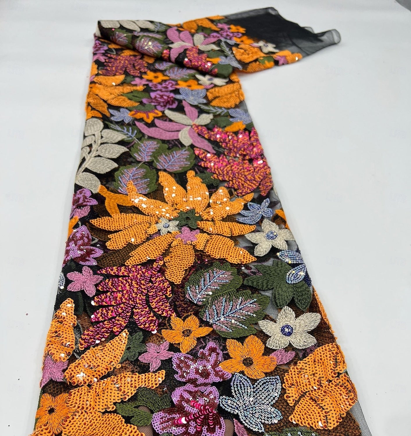 Tea-Length V-Neck 3/4 Sleeve Mermaid Flower Evening Dress Sparkle