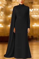 Side Draping Trumpet High Neck Long Sleeve Glittering Evening Gown with Cape