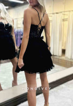 Spaghetti Straps A-Line Crisscross Back Sleeveless Sweetheart Short Homecoming Dresses