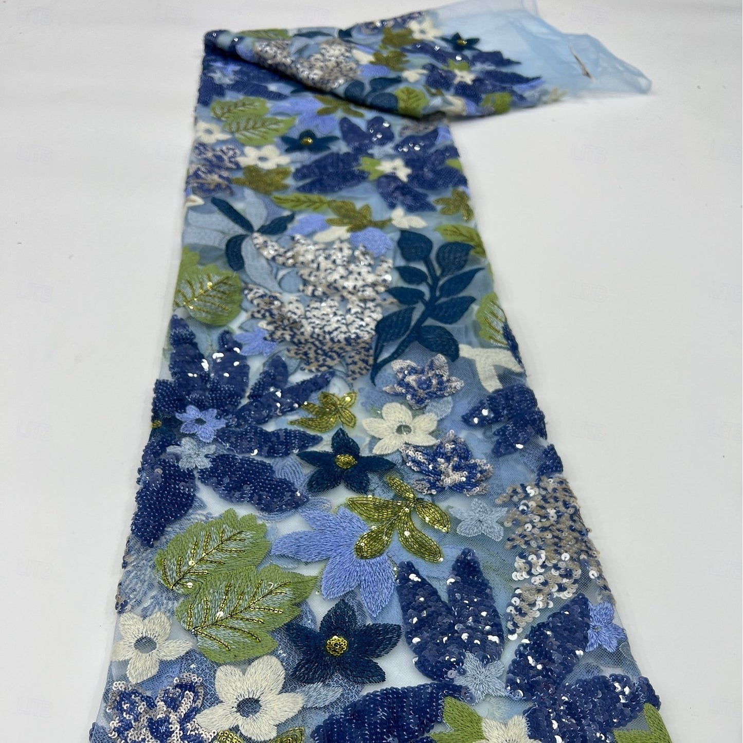 Tea-Length V-Neck 3/4 Sleeve Mermaid Flower Evening Dress Sparkle