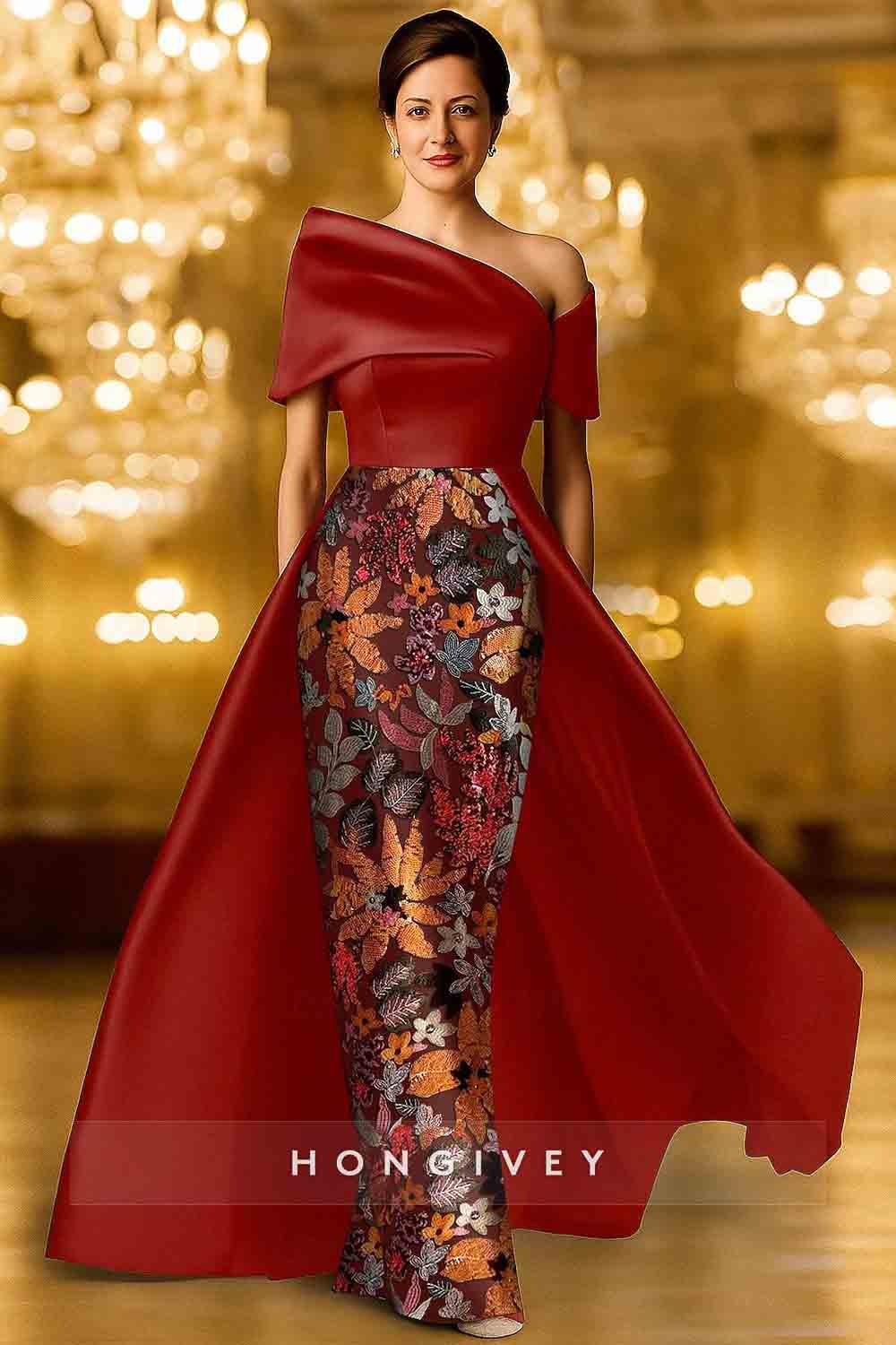 Appliqued Off the Shoulder Mermaid Court Train Evening Dress