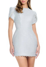 Short Sleeves Sheath Mini Homecoming Dress Bow Detail Cocktail Dress