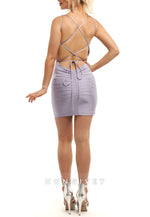 Lilac Tie Back Sheath Square Neck Regular Straps Mini Homecoming Dress