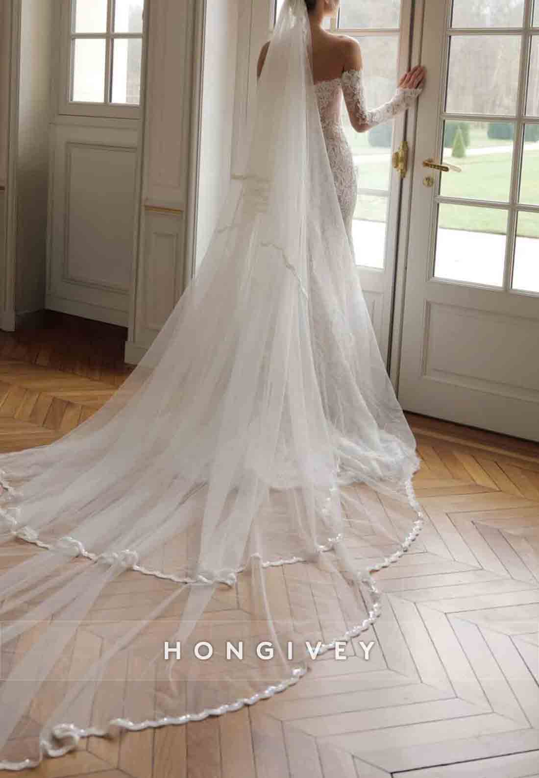 Lace Off the Shoulder Long Sleeves Back Zipper Trumpet Wedding Dresses