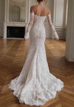 Lace Off the Shoulder Long Sleeves Back Zipper Trumpet Wedding Dresses