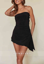 Simple Strapless Asymmetrical Pleated Simple Mini Homecoming Dress