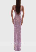 Sparkly Square Neck Sheath Floor-Length Prom Dresses with Tassel