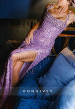 Sparkly Square Neck Sheath Floor-Length Prom Dresses with Tassel