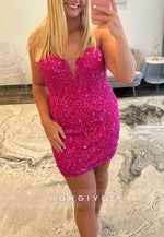 Sweetheart Column Sequined Strapless Sleeveless Beading Mini Homecoming Dresses