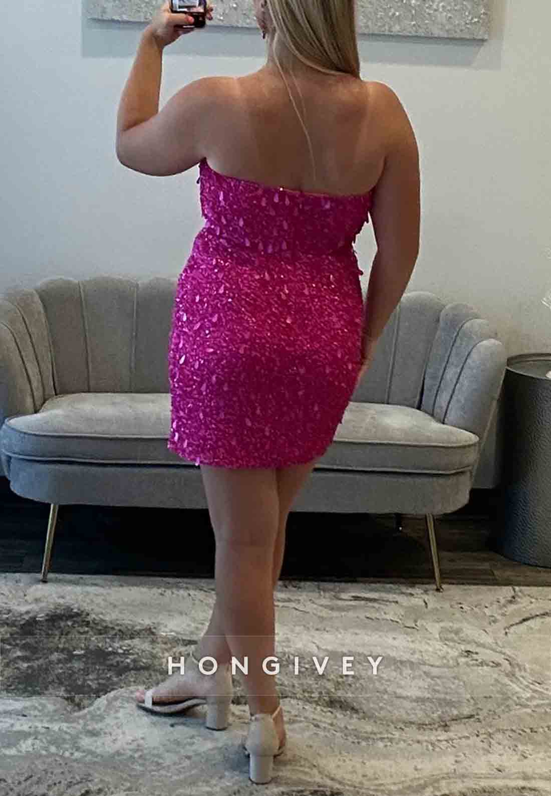 Sweetheart Column Sequined Strapless Sleeveless Beading Mini Homecoming Dresses