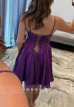 Purple Spaghetti Straps A-Line Tie Back Short Homecoming Dress with Ruffles