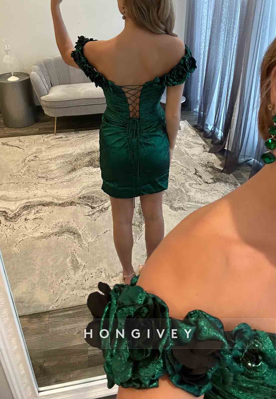 Off the Shoulder Sheath Tie Back Short Homecoming Dress with Ruffles