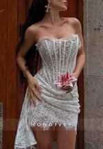 Side Draping Sheath All Lace Strapless Corset Mini Homecoming Dress