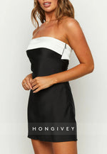 Simple Black and White Contrast Strapless Ladder Back Mini Homecoming Dress