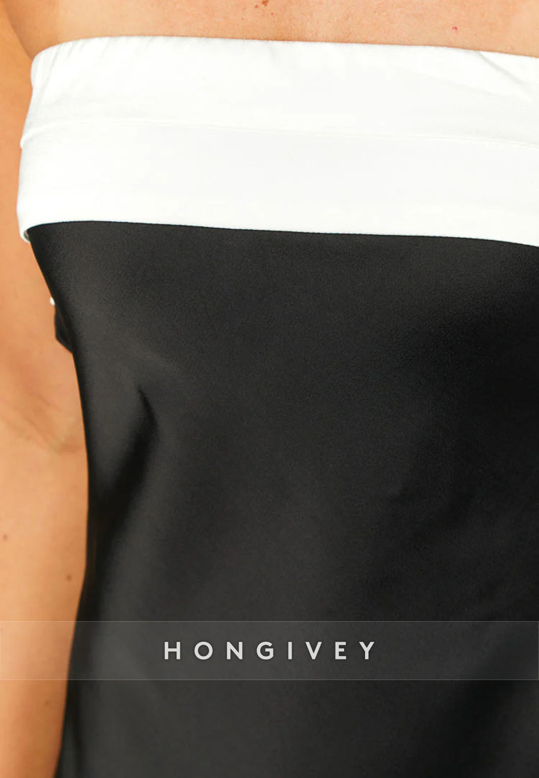 Simple Black and White Contrast Strapless Ladder Back Mini Homecoming Dress