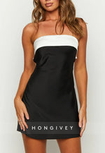 Simple Black and White Contrast Strapless Ladder Back Mini Homecoming Dress