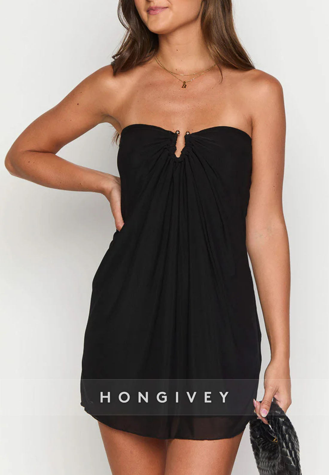 Chic Black Strapless Sweetheart A-Line Pleated Mini Homecoming Dress
