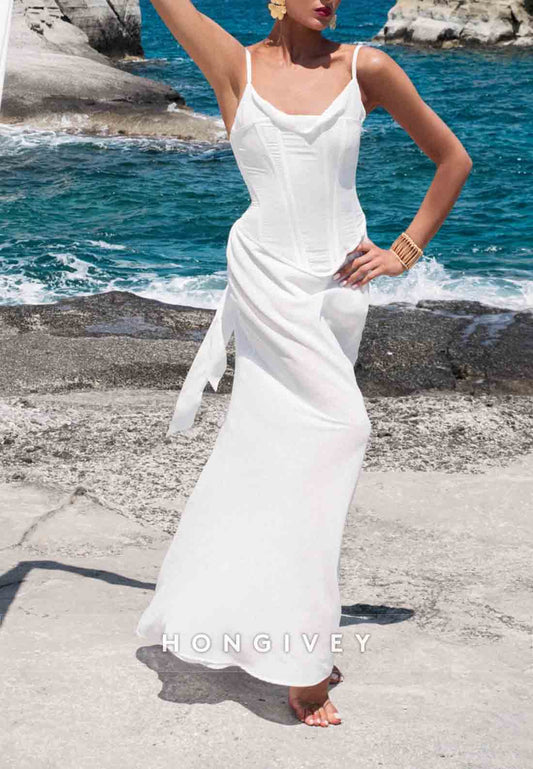 Sheath Sleeveless Halter Floor-Length Pleated Cowl Neck Evening Gowns