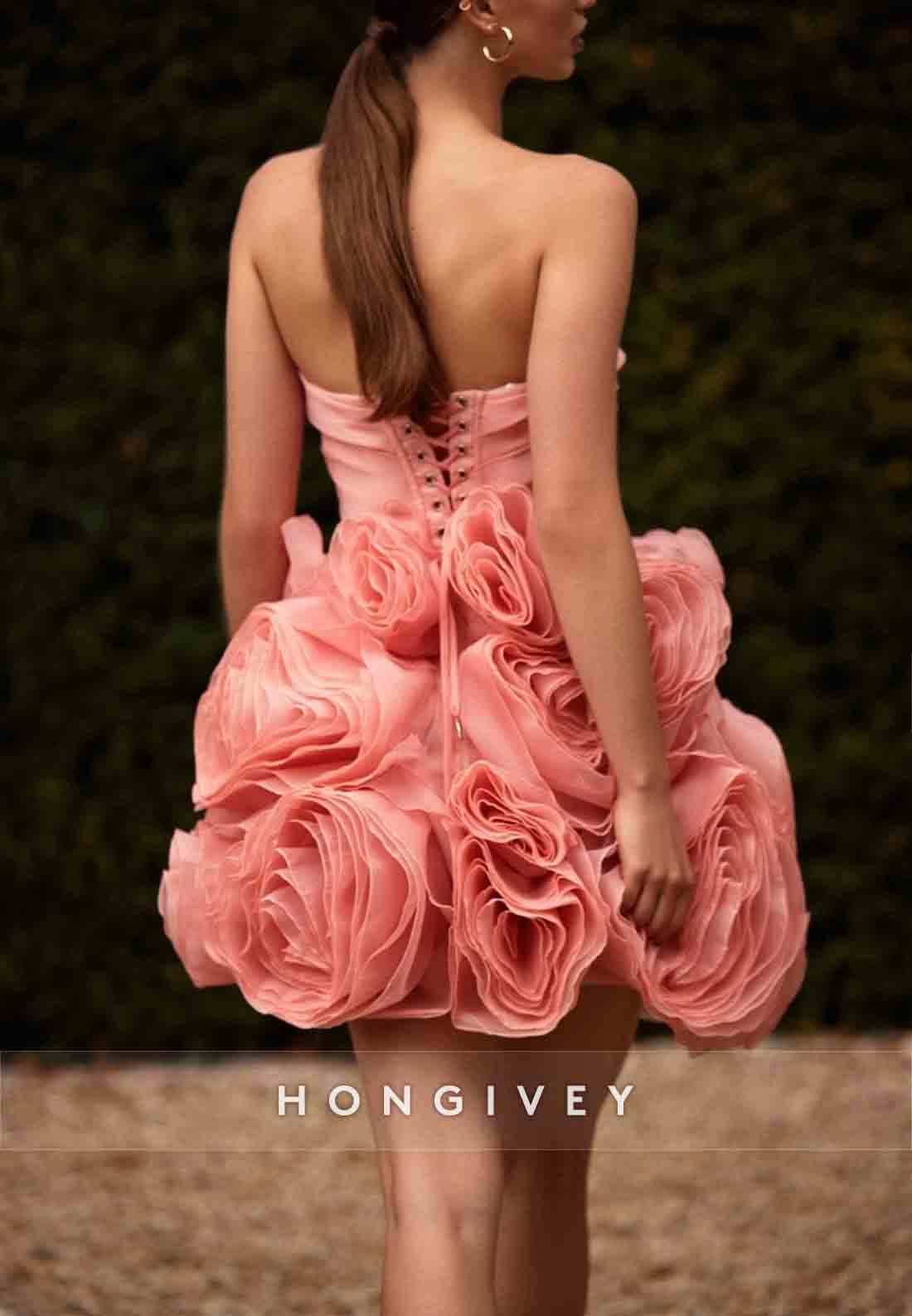 Strapless A-Line Crisscross Back Short Homecoming Dresses with ruffles