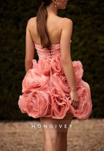 Strapless A-Line Crisscross Back Short Homecoming Dresses with ruffles