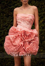 Strapless A-Line Crisscross Back Short Homecoming Dresses with ruffles