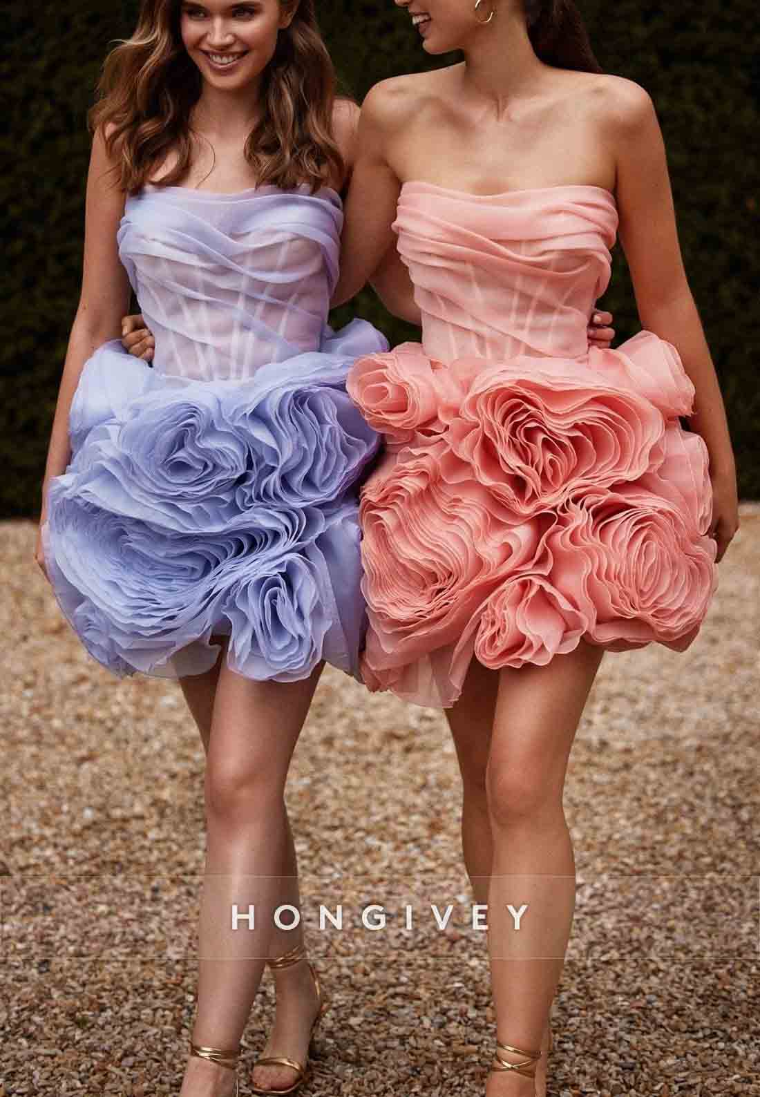 Strapless A-Line Crisscross Back Short Homecoming Dresses with ruffles