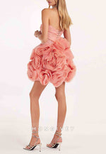 Strapless A-Line Crisscross Back Short Homecoming Dresses with ruffles