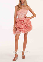 Strapless A-Line Crisscross Back Short Homecoming Dresses with ruffles