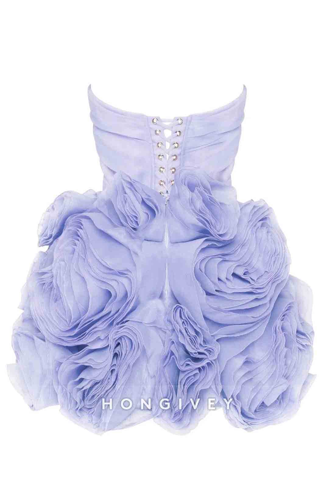 Strapless A-Line Crisscross Back Short Homecoming Dresses with ruffles