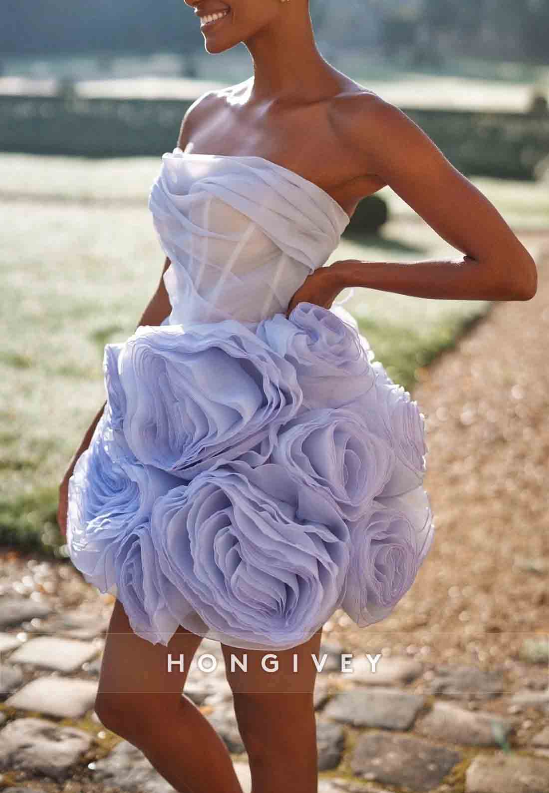 Strapless A-Line Crisscross Back Short Homecoming Dresses with ruffles