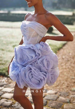 Strapless A-Line Crisscross Back Short Homecoming Dresses with ruffles