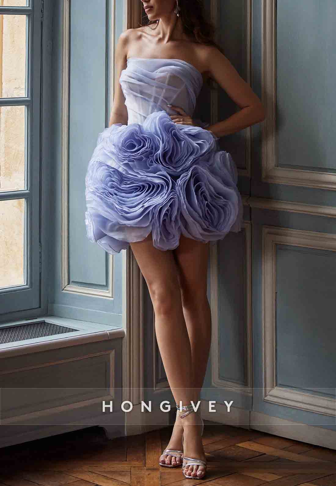 Strapless A-Line Crisscross Back Short Homecoming Dresses with ruffles