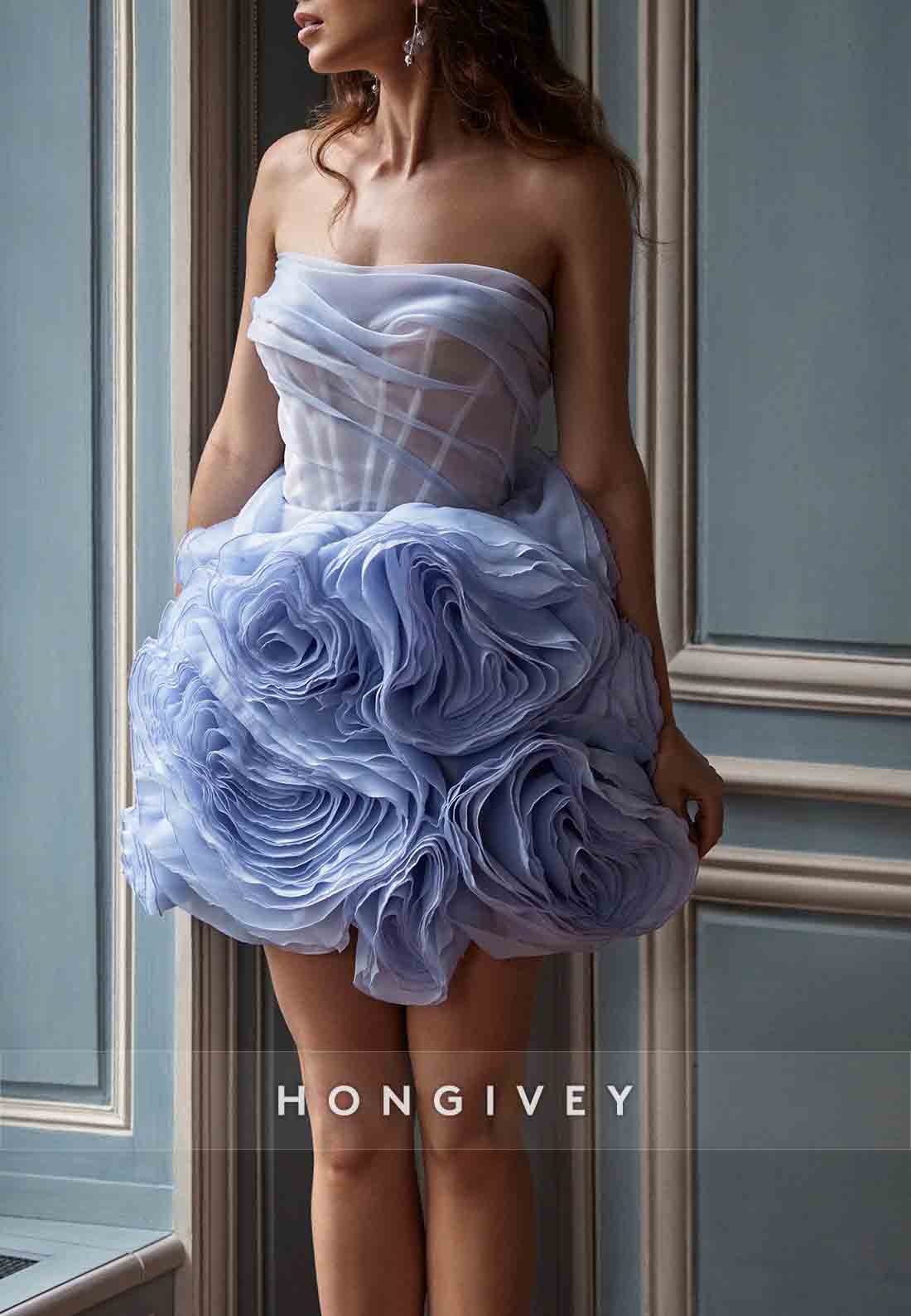 Strapless A-Line Crisscross Back Short Homecoming Dresses with ruffles